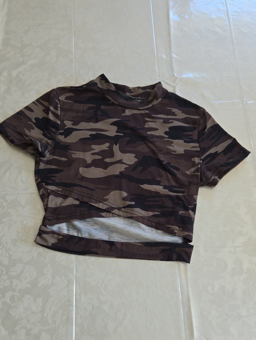 Cropped Camouflage Tee - Brown, Olive Green, Black Camo